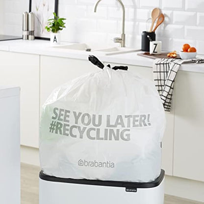 Brabantia PerfectFit Bin Liners (Size M/60 Litre) High Quality Thick Plastic Trash Bags with Tie Tape Drawstring Handles (30 Bags), White