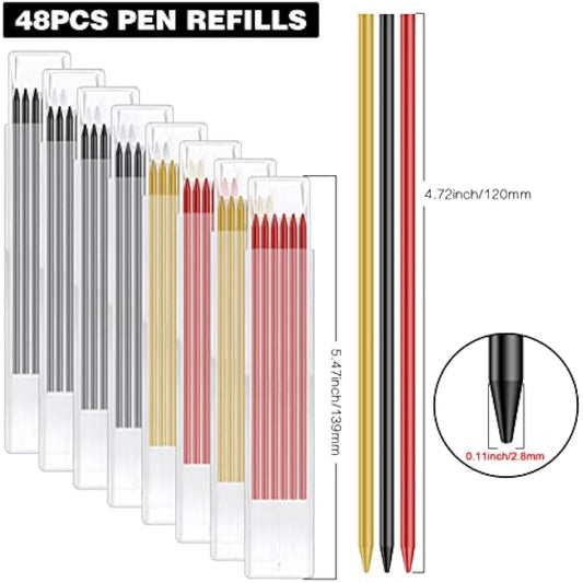 48Pcs Pencil Refills for Tracer/Pica Pencil, 2.8mm Solid Carpenters Pencil Refills Replacement, Deep Hole Marker, Waterproof Pencils Lead Refill for Woodwork Construction Building (3 Colors)