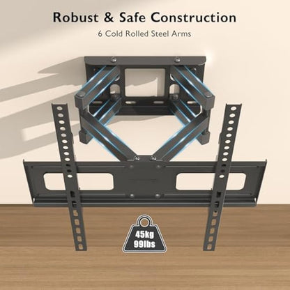 BONTEC TV Wall Mount for 23-70 Inch LED LCD, Swivels Tilts Extends Double Arm Full Motion TV Wall Bracket Holds up to 45kg, Includes HDMI Cable, Spirit Level, Max VESA 400x400mm