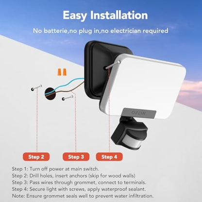 OREiN Security Lights Outdoor Motion Sensor, 24W Warm/Nature/Cool White Adjustable 2800 Lumen PIR Motion Sensor Floodlight, IP65 Waterproof, Outside Light Mains Powered for Garden, Patio. 2 Pack