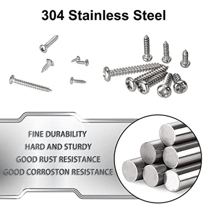FandWay 595Pcs Self Tapping Screws 304 Stainless Steel,M2 M3 M4 Small Wood Screws Assortment,Pan Head Self Drilling Screw,Round Head Sheet Metal Screw Phillips Drive for DIY Wood Repairs.