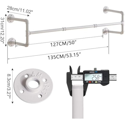 IBUYKE 50" Wall Mounted Coat Rack Industrial Design Wall Mount Removable Clothes Rack Space Saving Rack Load up to 60kg Four Bases White TYJ002W-2