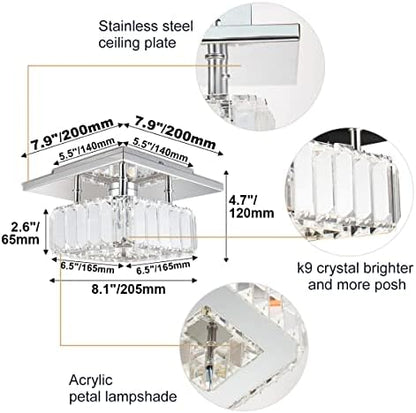 diisunbihuo Mini Crystal Chandelier Big Crystal Ceiling Lamp Square LED Pendant Light for Hallway Stairecase (Warm White)