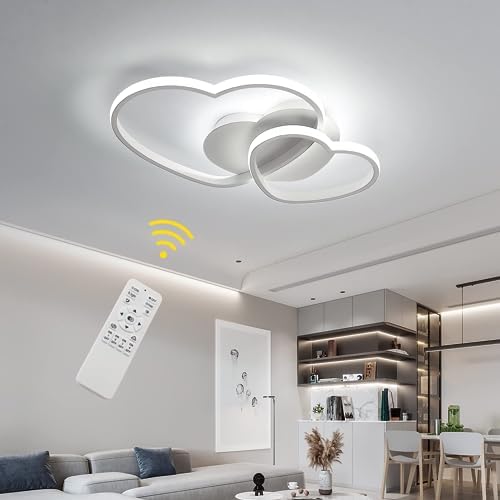 Riserva Dimmable LED Ceiling Light, 64W Heart Ceiling Lamp Modern, 3000K/4500K/6500K, Chandelier White with Remote Control for Bedroom, Dining Room, Kitchen, Children's Room