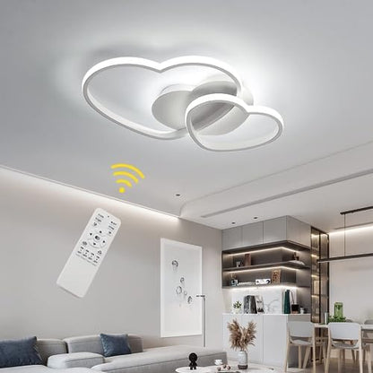 Riserva Dimmable LED Ceiling Light, 64W Heart Ceiling Lamp Modern, 3000K/4500K/6500K, Chandelier White with Remote Control for Bedroom, Dining Room, Kitchen, Children's Room