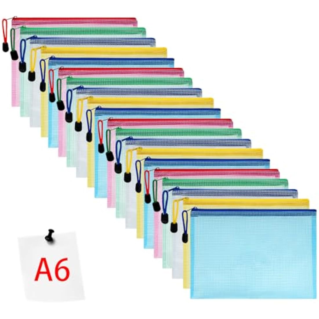 Vicloon Plastic Wallets, 20Pcs A6 Zip Lock Bags Mesh Document Wallet Document Folders Plastic Pockets Zipper File Wallet for School Office Homework Travel Storage Bags (Multicolor)