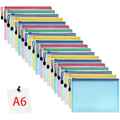 Vicloon Plastic Wallets, 20Pcs A6 Zip Lock Bags Mesh Document Wallet Document Folders Plastic Pockets Zipper File Wallet for School Office Homework Travel Storage Bags (Multicolor)