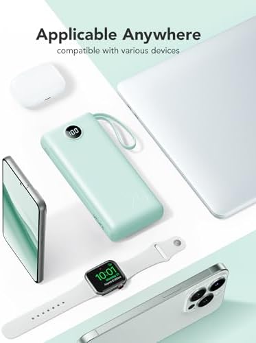 VRURC Portable Charger with Built in Cords, 22.5W PD & QC 3.0 Fast Charging 20000mAh USB C Power Bank, 4 Output 2 Input LED Display Phone Battery Pack with Cable Compatible with iPhone,Samsung,Tablet