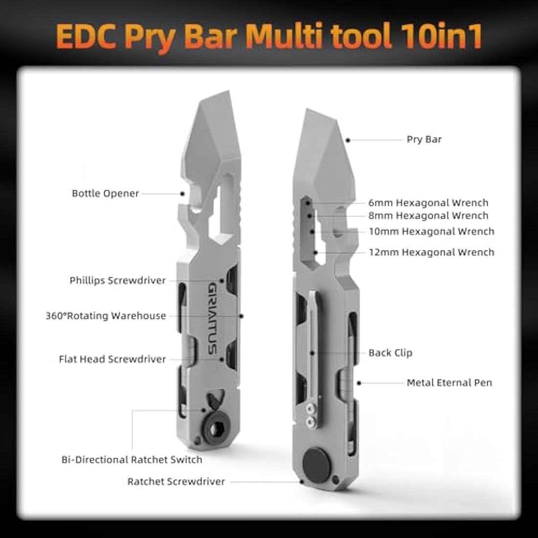 Gifts for Men Camping Essentials 10IN1 Multi Tool EDC Pry Bar Camping Accessories with Bi-Directional Ratchet Screwdriver Everlasting Pen Wrenches Crowbar Bottle Openers Christmas Gifts