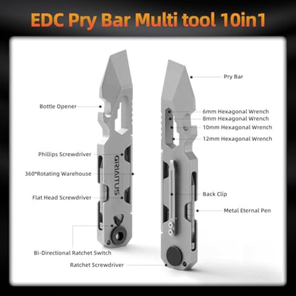 Gifts for Men Camping Essentials 10IN1 Multi Tool EDC Pry Bar Camping Accessories with Bi-Directional Ratchet Screwdriver Everlasting Pen Wrenches Crowbar Bottle Openers Christmas Gifts