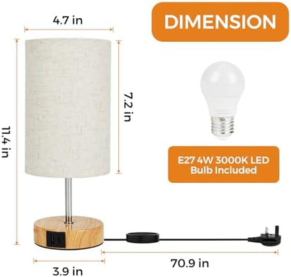 Suright Bedside Lamps Set of 2, Touch Lamps Bedside with USB A+C Charging Ports, 3-Way Dimmable Table Lamp with Linen Fabric Shade, Small Table Lamp for Bedroom Living Room (LED Bulb Included)