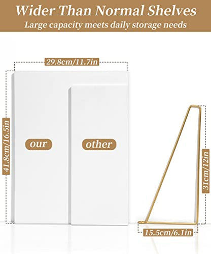 Afuly Wide Floating Shelves White Wood Wall Shelf with Gold Bracket Large Wall Organizer 12 inch Deep Storage Shelves for Bedroom, Bathroom, Living