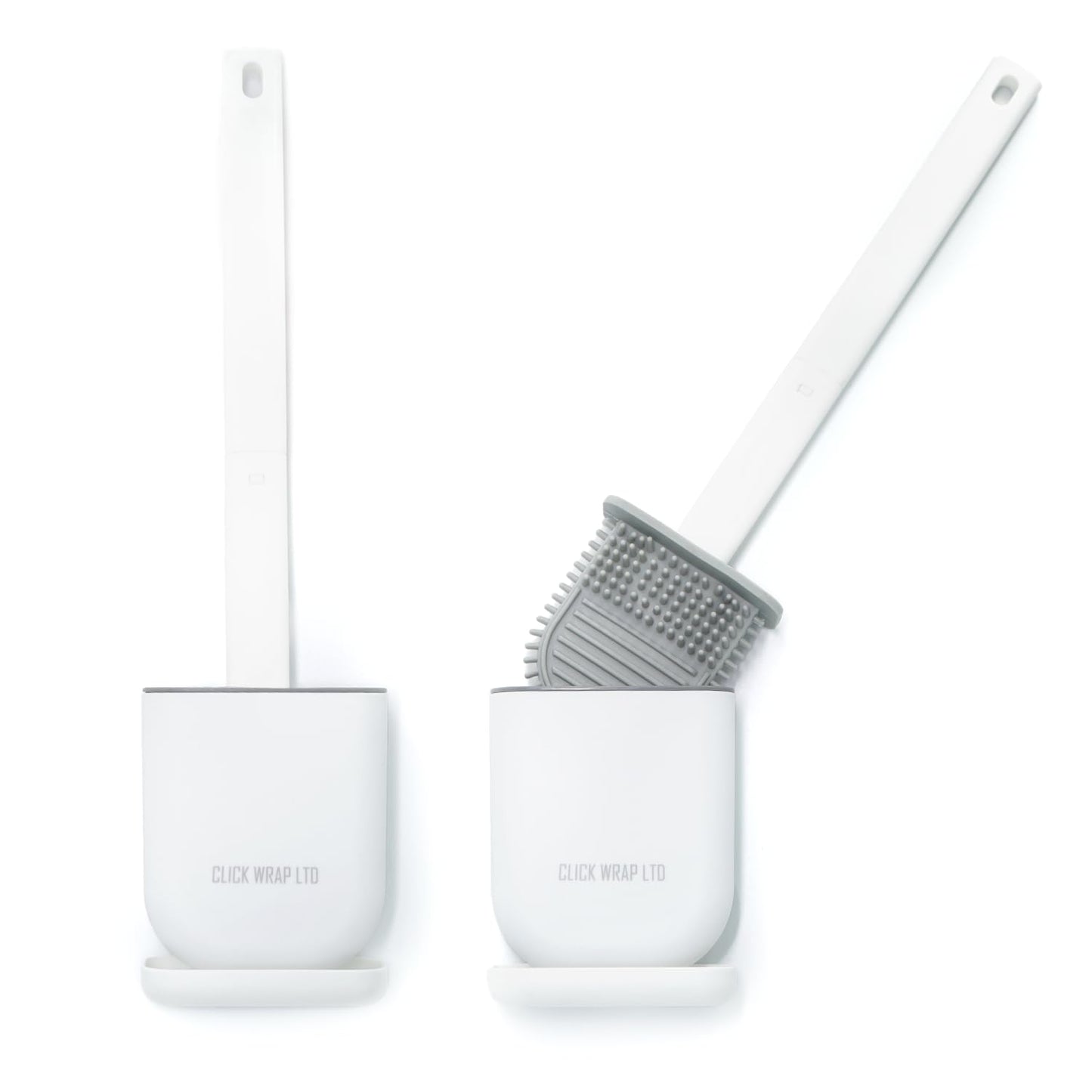 Pack of 2, White Toilet Brush Set, Bathroom Silicone Toilet Brushes and Holders with Self Adhesive Wall Mount