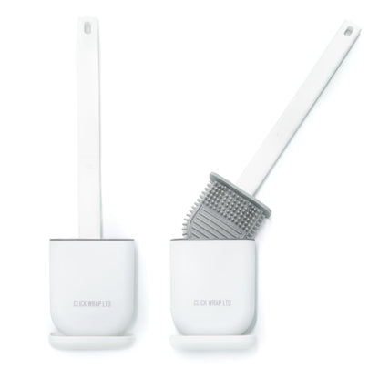 Pack of 2, White Toilet Brush Set, Bathroom Silicone Toilet Brushes and Holders with Self Adhesive Wall Mount