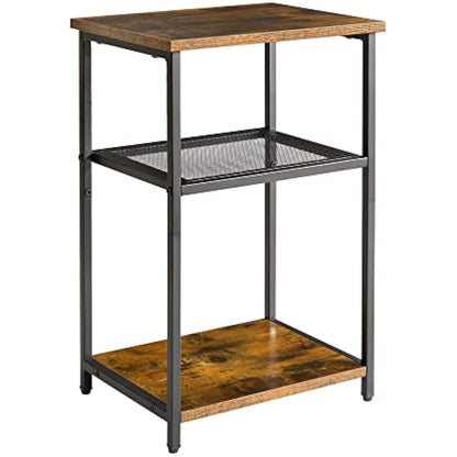 IBUYKE Side Table, 3-Tier End Table, Industrial Nightstand Small Table with Storage Shelf, Bedside Table for Bedroom, Living Room, Hallway, with Metal Frame, Rustic Brown TMJ403H
