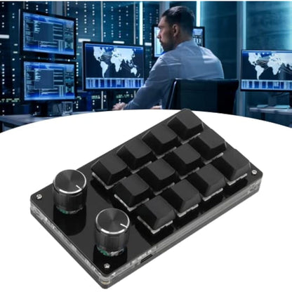 zalati Mechanical Keyboard, 12-Key USB Mini Programmable Keys No Drive Needed with Knob Design Easy to carry 2.97 x 5.14inch - Black