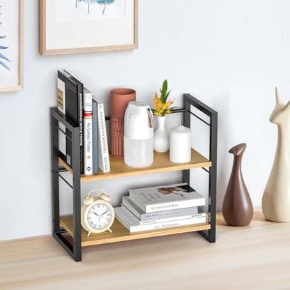 THYGIFTREE Office Desk Shelf Organizer, Wood Desktop Bookshelf Supplies Storage Rack, Shelf for Top of Desk and Dresser (Black)