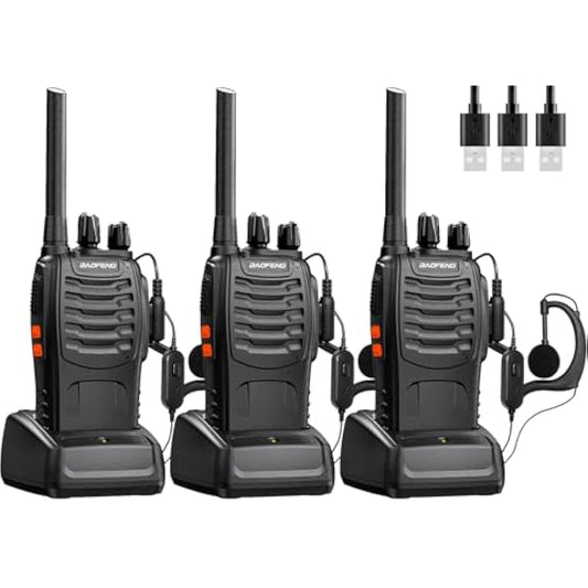 Walkie Talkies Long Range Rechargeable Walkie Talkie Set Portable Handheld 16Channels Two Way Radio with Earpiece,Build in LED Light for Adults Outdoor Jobs Travel Communication (3 pcs)