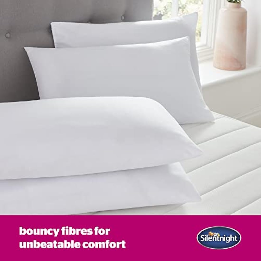 Silentnight Ultrabounce Pillows 4 Pack - Soft Medium Support Comfortable Bouncy Pillows for Stomach, Back and Side Sleepers - Machine Washable and Hypoallergenic Bed Pillows - Pack of 4