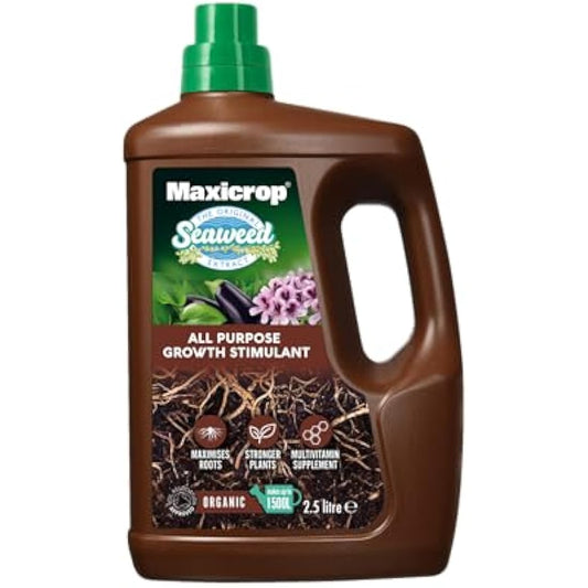 Maxicrop All Purpose Plant Growth Stimulant, 2.5L - Natural Seaweed Based Liquid Biostimulant - Multivitamin Boost for All Garden Plants - Strong Roots - Healthy Growth - Builds Resilient Crops