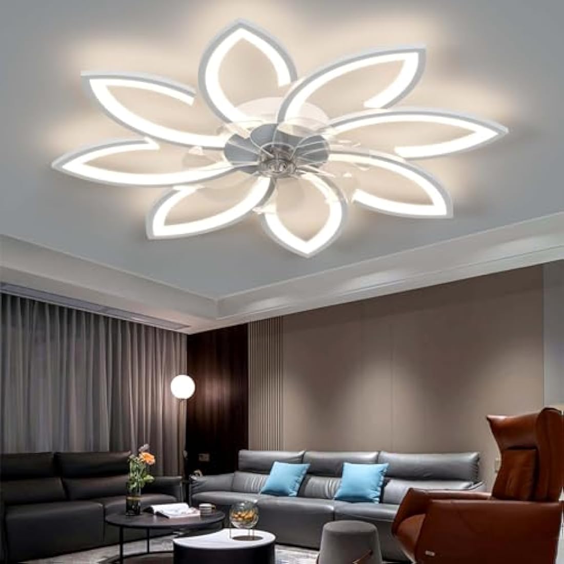 YUNZI Mute Ceiling Fan with Light with Remote Control, LED Dimmable Fan Ceiling Lamp, Modern Ceiling Fan Lighting for Living Room Bedroom Office, Adjustable 6 Speeds, White 90CM