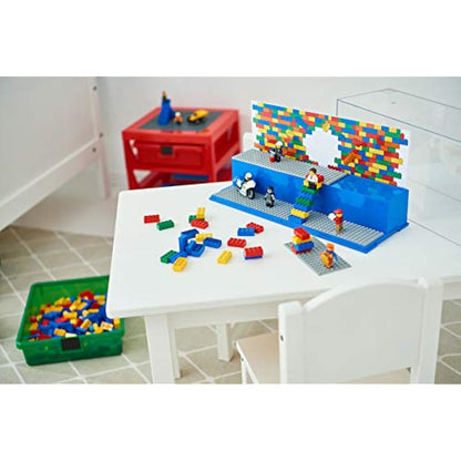 LEGO Play & Display Case with Grey Baseplates: Secure, Dust-Free Storage and Display Solution for LEGO Sets and Minifigures, Lego Box, Home Decor, Blue