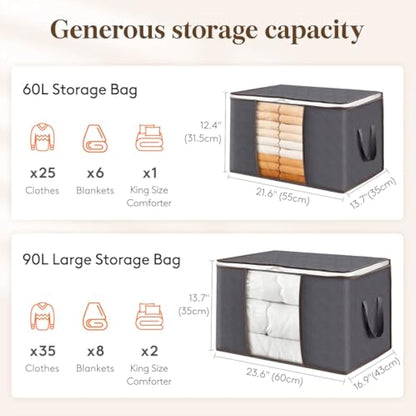 Lifewit 10 Pack Clothes Storage Bags, Foldable Storage Box Moving Bags Wardrobe Storage Organiser Packing Boxes for Moving House with Clear Window for Clothing Bedding Blankets, Grey