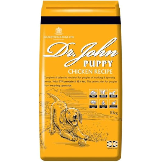 Dr John Dry Puppy Food 10kg with Omega-3s - Chicken Recipe - Complete Nutrition for Puppies of Sporting Active Breeds - Junior High Protein Dry Dog Food.