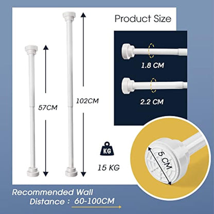 Stainless Steel Extendable Shower Curtain Pole 83-130cm Tension Rods for Curtains Telescopic Curtain Poles No Drilling Adjustable Shower Curtain Rail for Kitchen Cupboard Closet Bathroom Window, White