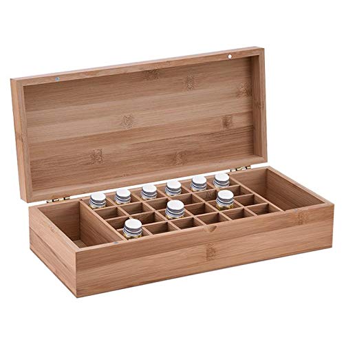 RoseFlower Bamboo Essential Oil Storage Box Home Fragrance Carrier Case, Holds 26 Bottles for 5, 10, 15ml