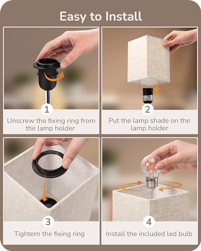 EDISHINE Bedside Lamps Set of 2, 3 Way Dimmable Table Lamp with USB A+C Charging Ports, Touch Lamps for Bedroom, Living Room, Beige Linen Lampshade(LED Bulbs Included)