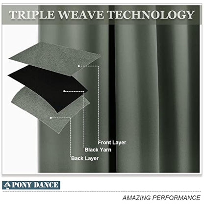 PONY DANCE Blackout Curtain for Bedroom - Dark Mallard Thermal Caravan Drapes Solid Window Treatment Home Decoration, Privacy for Living Room, Bunk Bed, 46x54 inch, 2 Panles