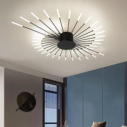 minifair Modern LED Ceiling Light,42 Heads Black Flush Mount Ceiling Lamp Acrylic Lampshade Chandelier, for Children's Room, Bedroom, Living Room, 4000K Neutral Flower Shape Light