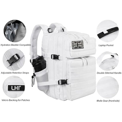 LHI Military Tactical Backpack for Men and Women 45L Large waterproof Rucksack for School, Hiking, Trekking, Hunting