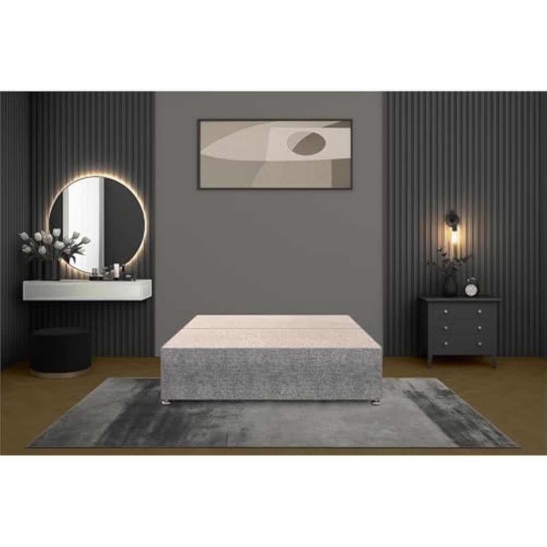 Bed Centre Tweed Gray Flexby Divan Bed Base - Headboard And Storage Drawer (Single, Small Double, Double, King and Super King Size (Small Double, Divan Base with 2 Drawer Same Side No Headboard)
