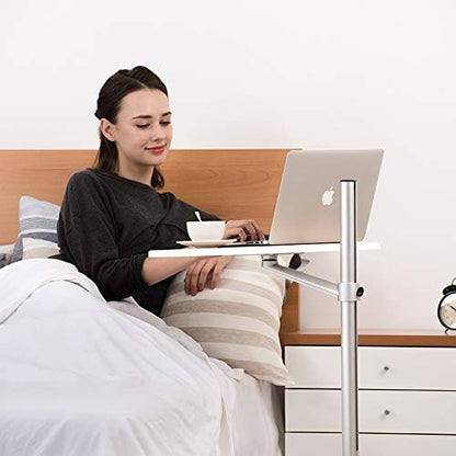 Thingy Club Overbed Table Stand, Height Adjustable Tray Side Table for Bed or Sofa Laptop Desk (Black- Hickory Board)