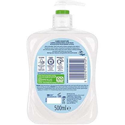 Carex 2 Hour Protection Antibacterial Moisture Hand Wash, Boosted Moisturising Action, Added Vitamin E for Soft Hands, Bulk Buy, Pack of 6 x 500 ml