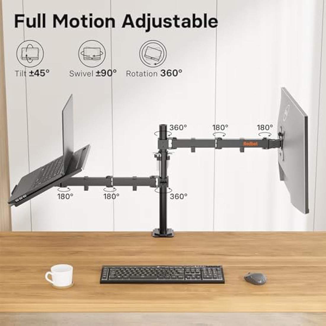 Redbat Adjustable Monitor Stand for 13-32 inch LCD LED Screens, Mount with Laptop Tray Up to 16 inch, VESA 75/100mm, 2 Mounting Options