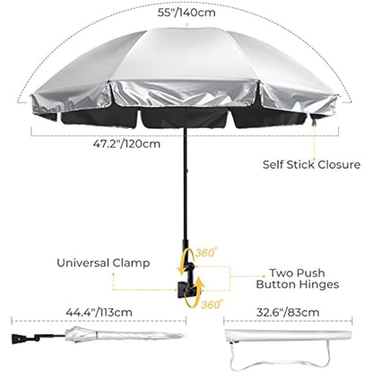 G4Free UPF 50+ Universal Clamp On Umbrella Adjustable Outdoor UV Protection Beach Chair Umbrella for Strollers, Wheelchairs, Patio Chairs, Golf Carts and Beach