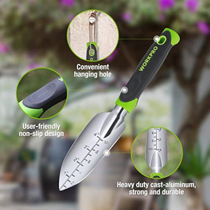 WORKPRO 5 Pcs Gardening Tools Cast Aluminum Garden Set with Fork, Weeder, Claw, Trower, Soil Shovel for Gardener