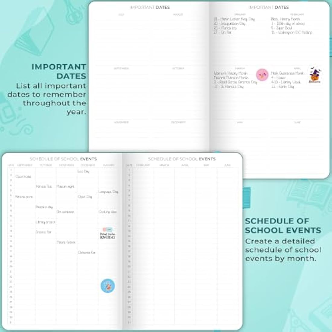 Clever Fox Teacher Planner – School Year Planner with Calendars & Lesson Plans – Teacher Plan Book for Classroom & Homeschool Organization - Undated, 18x25cm, Hardcover (Turquoise)
