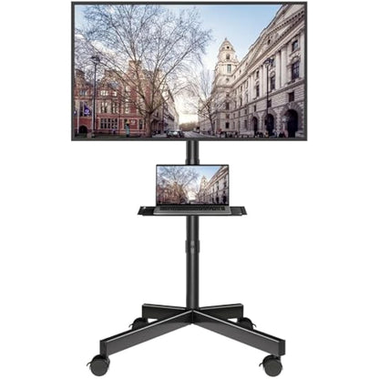 BONTEC Mobile TV Stand on Wheels, Rolling TV Cart with Media Shelf, TV Mount Stand with Tilt, 2-Level Height Adjustable Low-Profile Design for 23–60in LED/LCD/OLED TVs, Holds 25kg, Max VESA 400x400mm