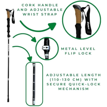 GETORIUM Trekking Poles - Lightweight, Folding Hiking Poles for Backpacking Gear, Nordic Ultralight Walking Sticks, 2 Poles, Aluminum 7075, 110-130cm, Cork Grip