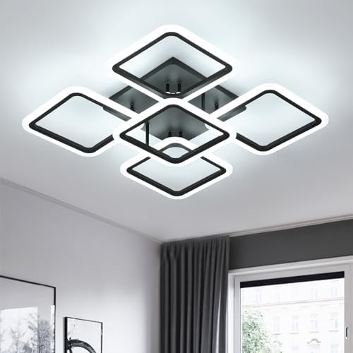 Comely LED Ceiling Light, 61W 7000LM Black Ceiling Lamp Modern, 5 Square Chandeliers 6500K Lighting Fixture for Living Room, Kitchen, Hallway, Dining Room, Bedroom