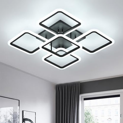 Comely LED Ceiling Light, 61W 7000LM Black Ceiling Lamp Modern, 5 Square Chandeliers 6500K Lighting Fixture for Living Room, Kitchen, Hallway, Dining Room, Bedroom