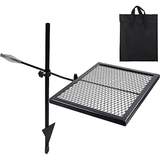 REDCAMP Swivel Campfire Grill Heavy Duty Steel Grate, Over Fire Camp Grill with Carrying Bag for Outdoor Open Flame Cooking (Black)
