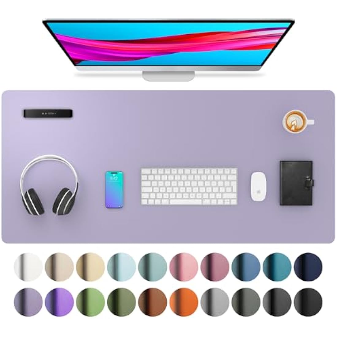 Leather Desk Pad Protector,Mouse Pad,Office Desk Mat, Non-Slip PU Leather Desk Blotter,Laptop Desk Pad,Waterproof Desk Writing Pad for Office and Home (80cmx40cm, Lavender)