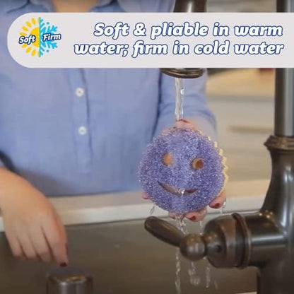 Scrub Daddy Scrub Mommy Cleaning Sponges - Dual Sided Non Scratch Sponge Scourers, Smiley Kitchen Sponges for Dishwashing & Bathroom, FlexTexture Dish Scrubber Sponge, Violet Twin Pack