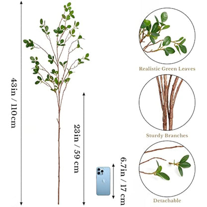Dremisland 3Pcs Artificial Ficus Branches Faux Leaf Spray 43.3inch Artificial Greenery Stems Green Eucalyptus Branches Fake Ficus Twig Plants Bushes Shrubs for Vase Filler Home Wedding Office Decor