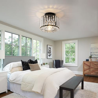 ZYDTRIP Crystal Ceiling Light Fixture Large Crystal Semi Flush Mount Ceiling Lamp Modern Black Crystal Chandelier for Living Room Hallway Dining Room Kitchen